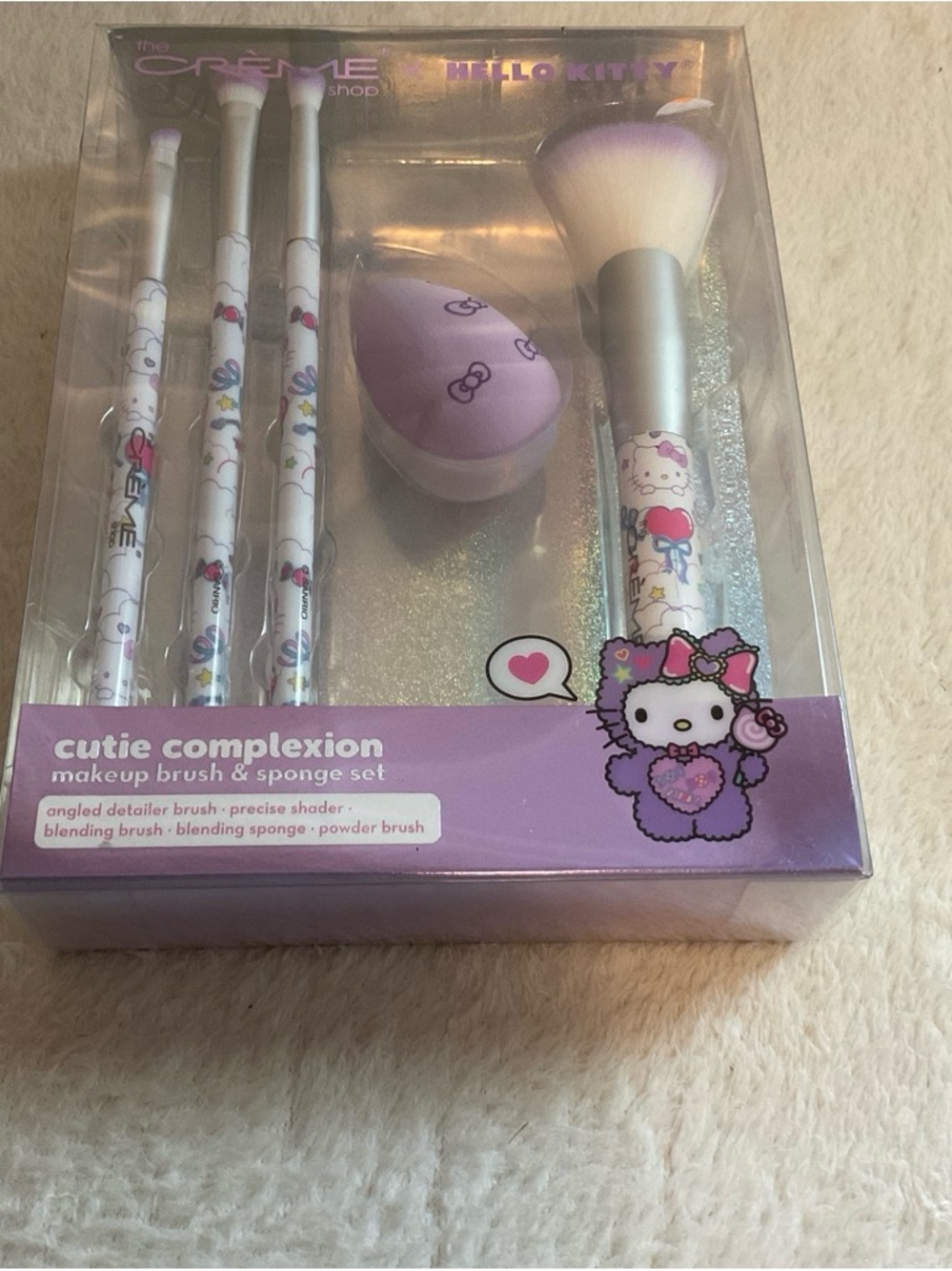 Sanrio Hello Kitty Cutie Complexion Brush & Sponge Set - Purple/White